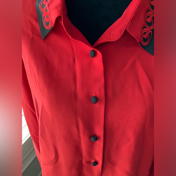 Vintage 80’S YVES ST. CLAIR Red & Black Long Sleeve Blouse Women’s Size Large - Picture 3 of 14